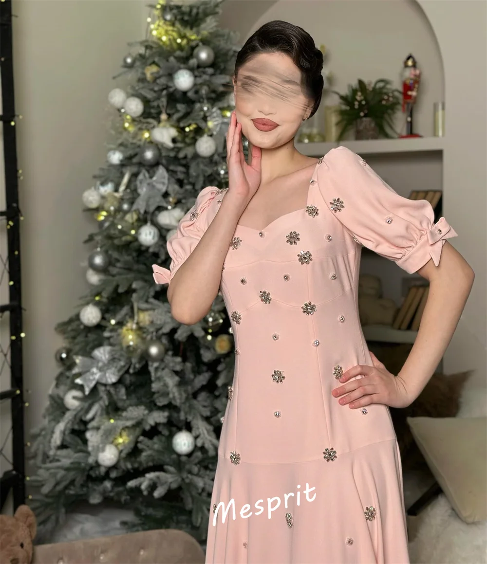 Maßgeschneiderte Glitzer-Strasssteine mit quadratischem Ausschnitt, A-Linie, lange Kleider, Grace-Abendkleid, Party, maßgeschneiderter Anlass, Vestidos de Fiesta