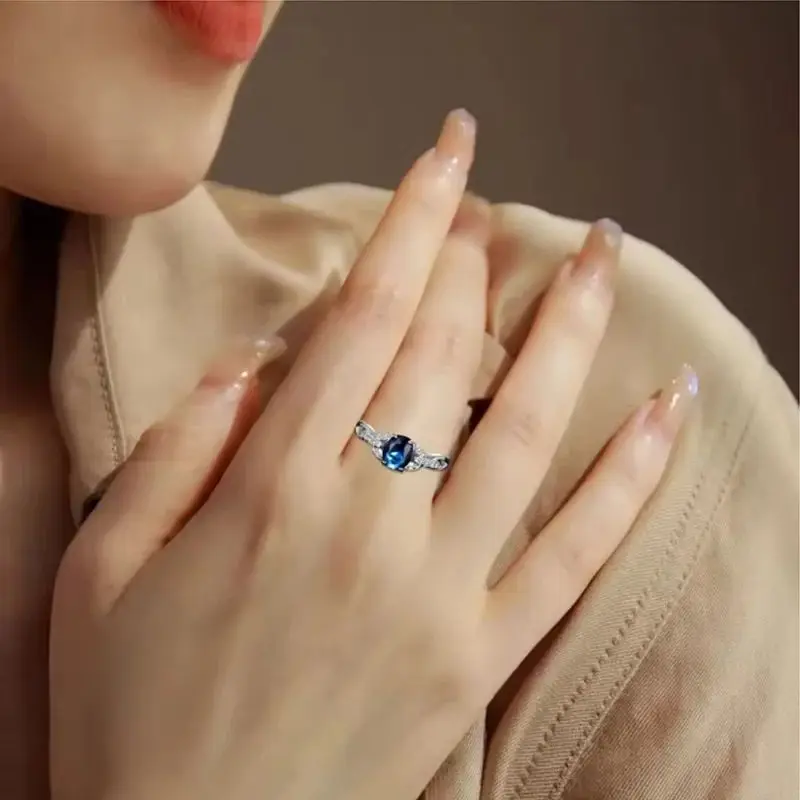 

2025 Creative Europe and The United States Hollow Blue Inlaid Zircon Finger Ring Personalized Trend For Women Jewelry Engagement