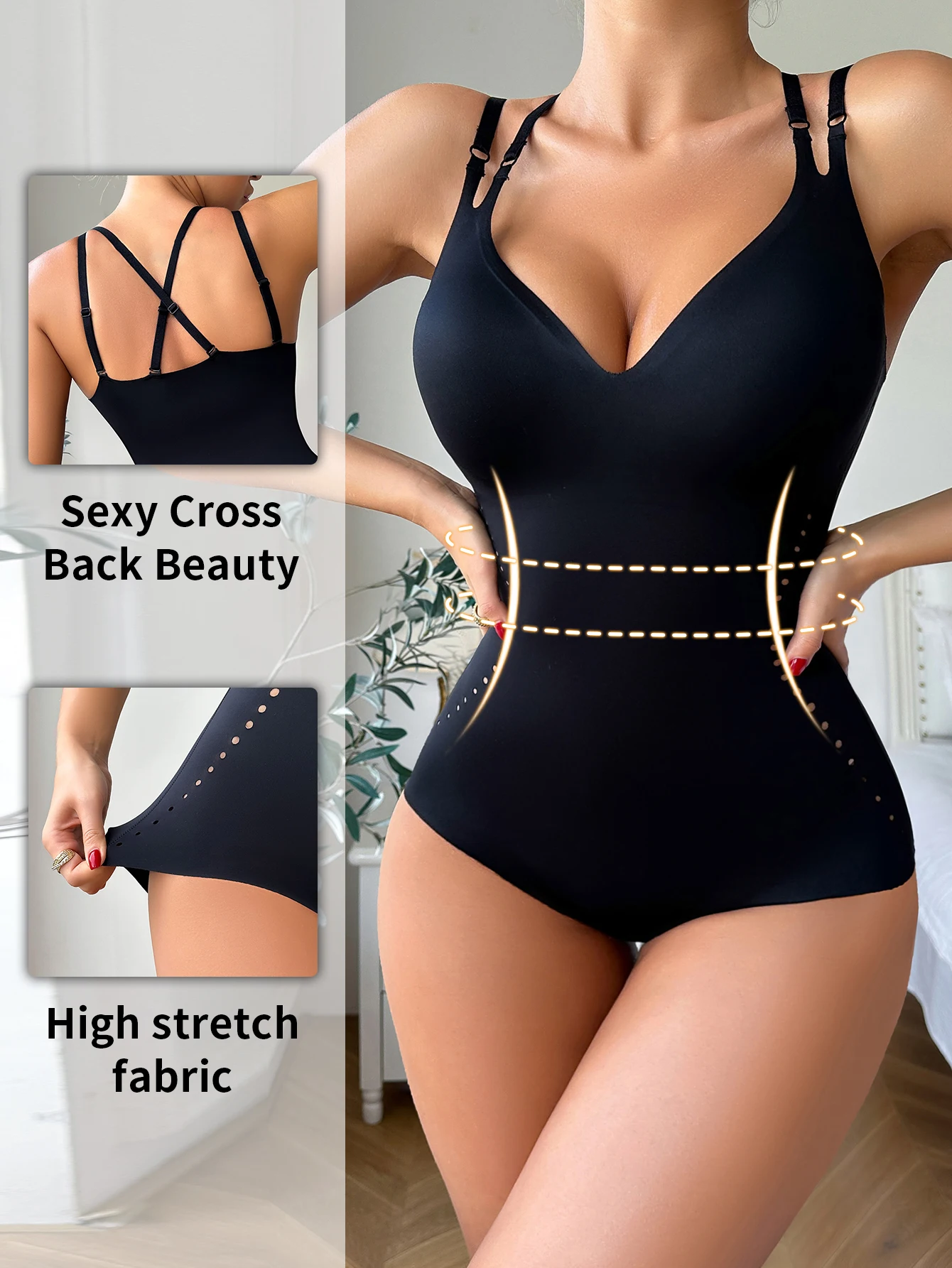 Women\'s seamless body-shaping jumpsuit high elastic belly-tuck comfortable breathable women\'s lined jumpsuit