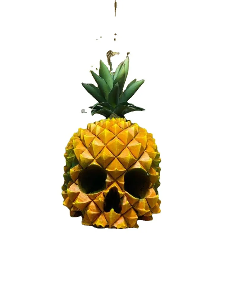 New Resin Head Realistic Pineapple Skull Halloween Decoration Creative Design Skull Crafts Office Decorations Home Decor