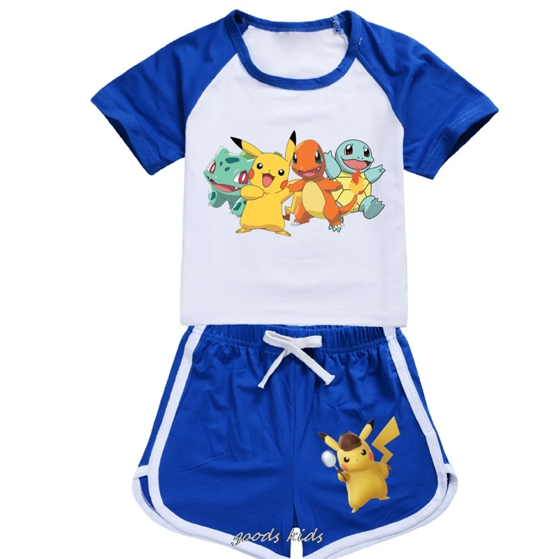 Hot MINISO Set Pikachu Pokémon Boys Clothing Set Baby Sports T shirt+Shorts Set Children Clothing Casual Comfort outfits Pyjamas