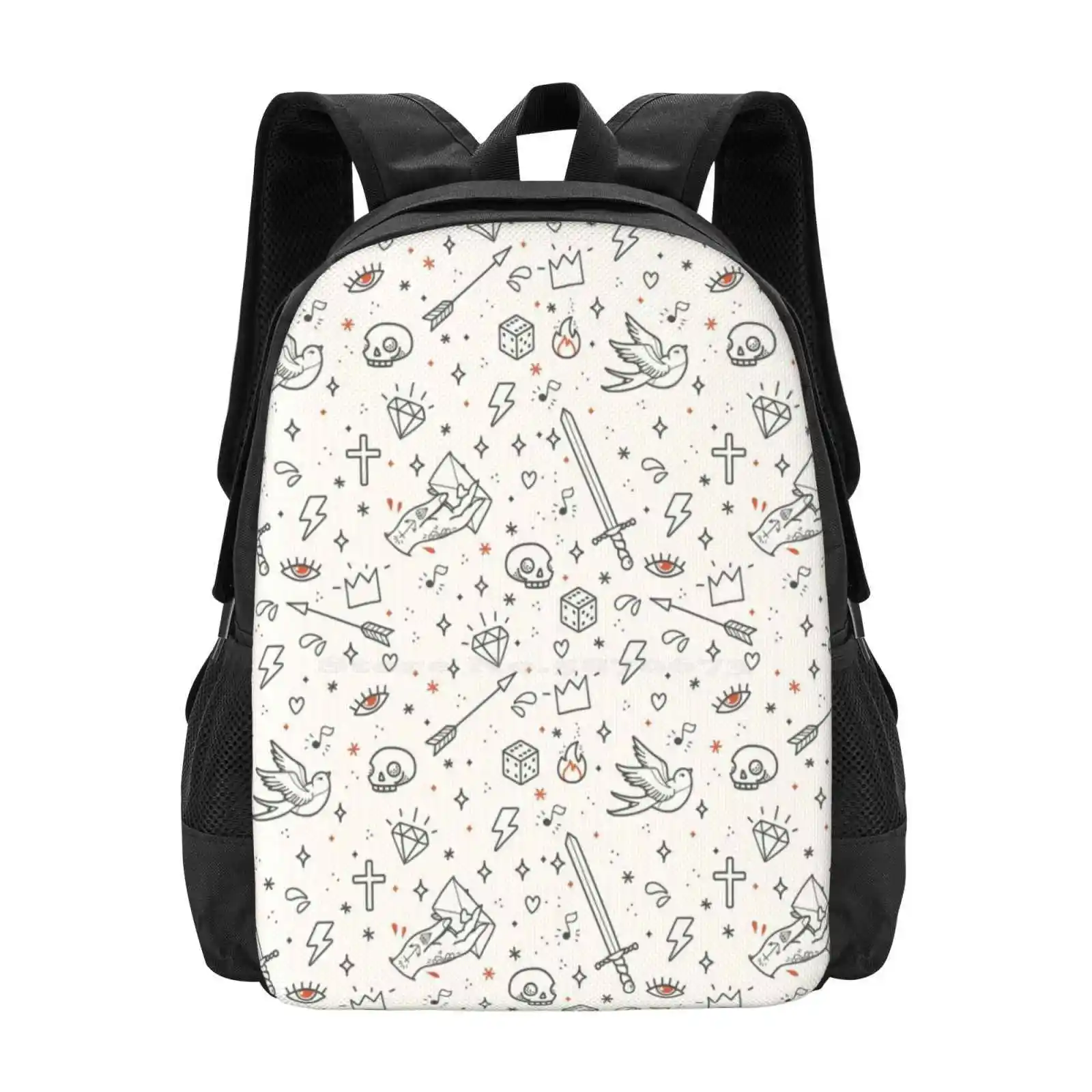 Home Made Tattoos Rule Hot Sale Schoolbag Backpack Fashion Bags Tattooing Pattern Hipster Star Diamond Cartoon Bird Rose Anchor