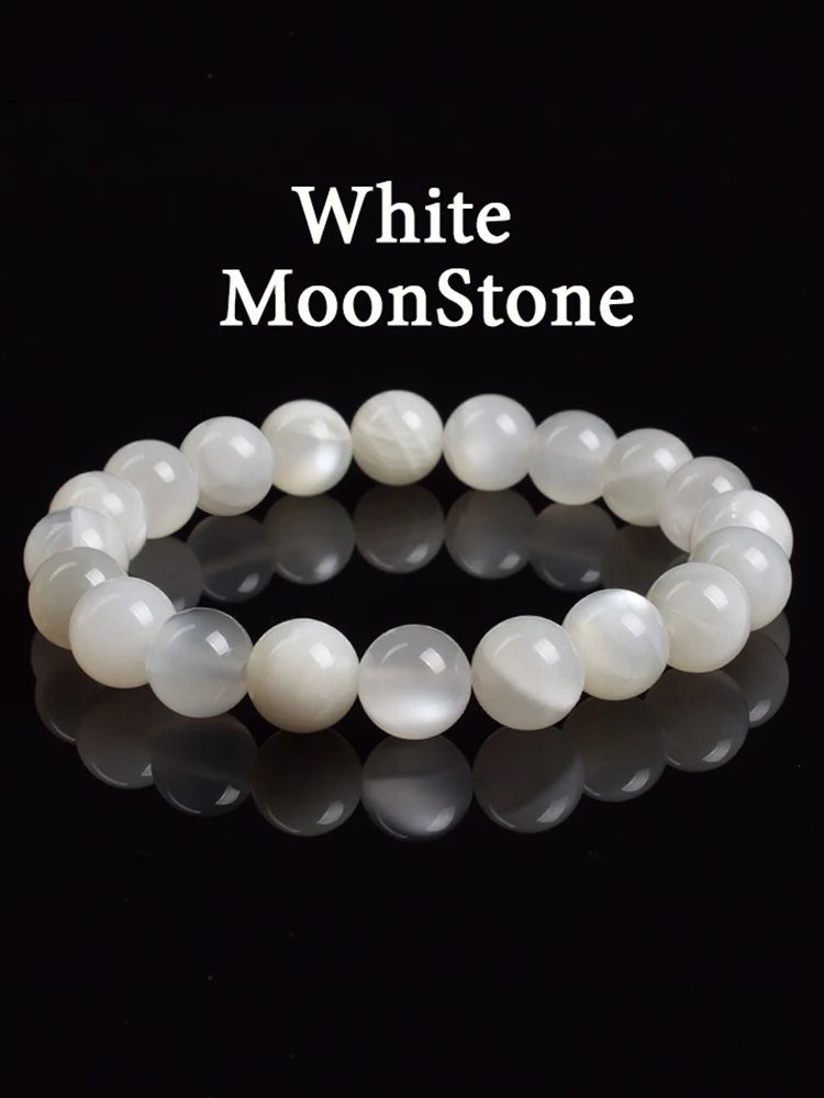Bracelet en pierre de lune blanche naturelle véritable, perles élastiques pour femmes et hommes, cadeau Premium, bijoux en pierres précieuses de