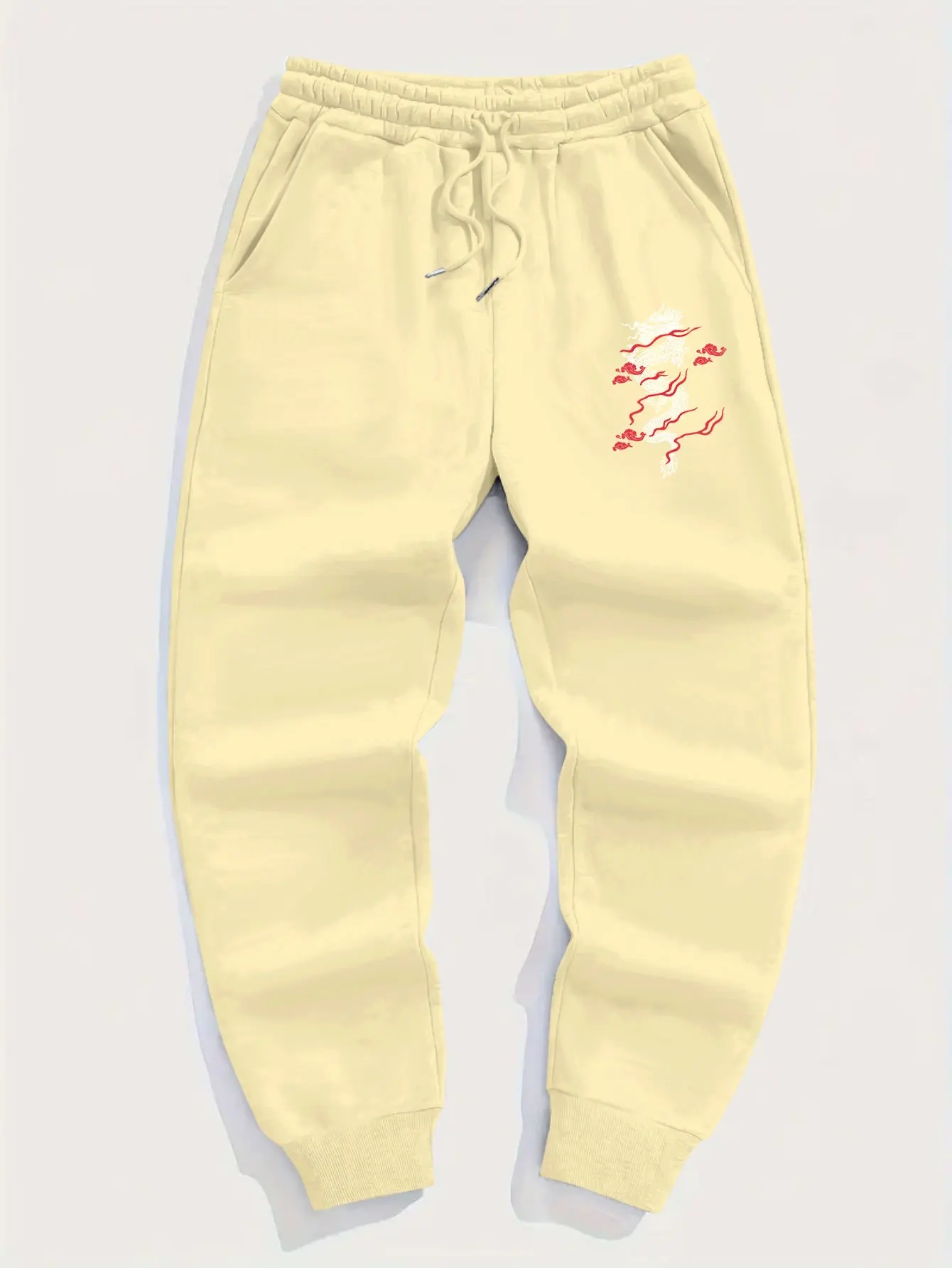 Chinese‑style line‑art dragon totem artwork creative side printed sweatpants men hip hop sports casual jogger pants