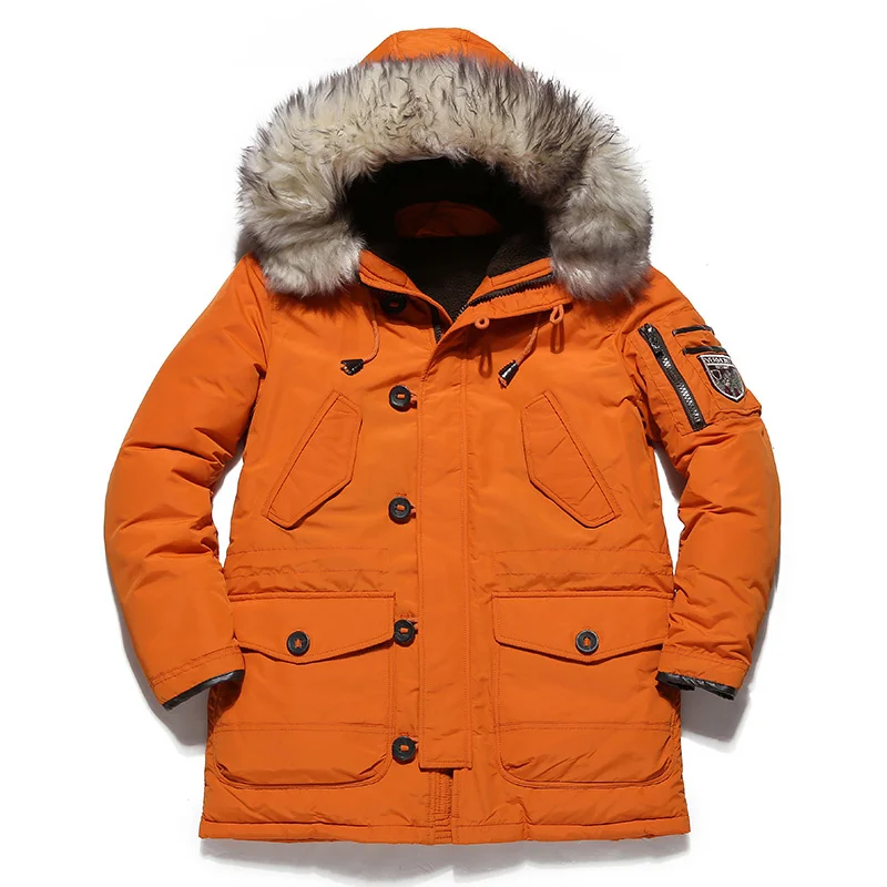 Manteau Parka en Duvet de Canard Militaire pour Homme, Veste Multi-Poches, Peluche Moyenne Longue, Pardessus Épais, Fourrure UR, Hiver