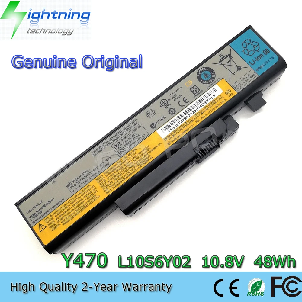 New Genuine Original L10S6Y02 10.8V 48Wh Laptop Battery for Lenovo IdeaPad Y470 Y470P Y570 57Y6625 57Y6626 L10P6F01 L10S6F01