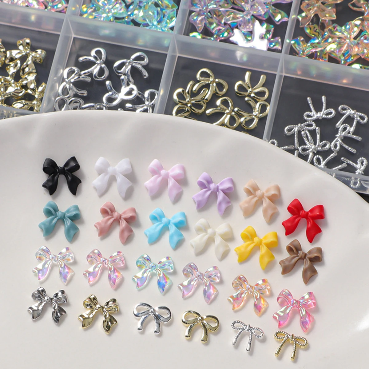 24 شبكة من ملحقات فن الأظافر، قوس متعدد الألوان من سبائك الراتنج، غاسل متعدد الألوان بلون سادة متعدد الاستخدامات، ديكور أظافر يمكن ارتداؤه بنفسك #4