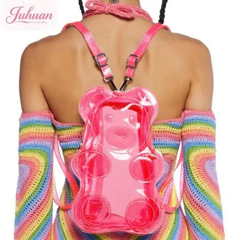 

personality girl bag Stylish cute mini transparent bear gummy backpack PVC jelly versatile one-shoulder messenger bag for women