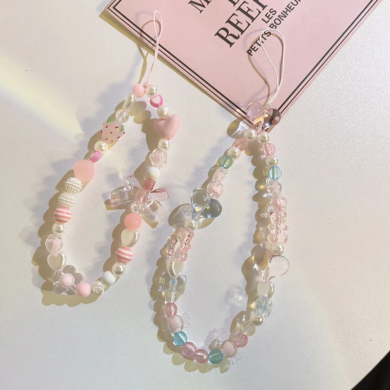 

1 Pcs Colored Bead Hanging Keychain Phone Strap Fashion Short Wrist Bracelet Lovely Phone Pendant Cute Bag Accessories