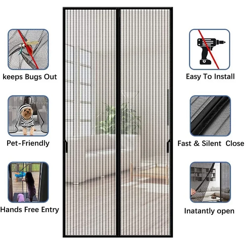 Hot No Punching Magnetic Screen Door Curtain Anti Mosquito Insect Fly Bug Automatic Closing Household Ventilation Door Curtain