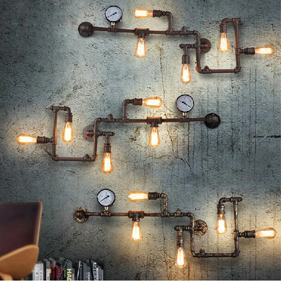 

Retro Industrial Style American Loft Creative Restaurant Bar Aisle Personalized Decoration Wrought Iron Water Pipe Wall Lamp