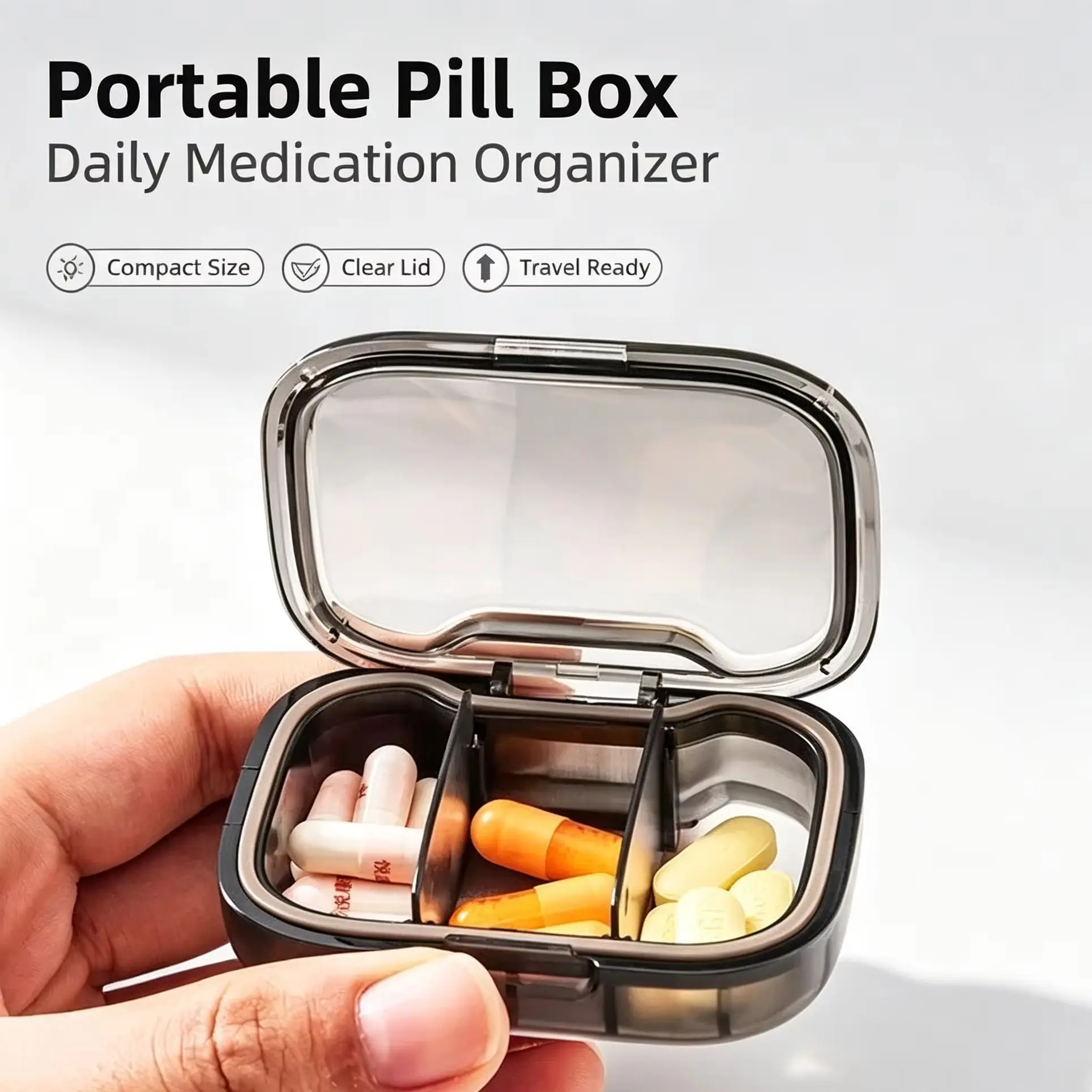 Mini Pill Box Medicine Organizer Portable Drug Dispenser Vitamin Tablet Storage Case Container for Travel Daily Use