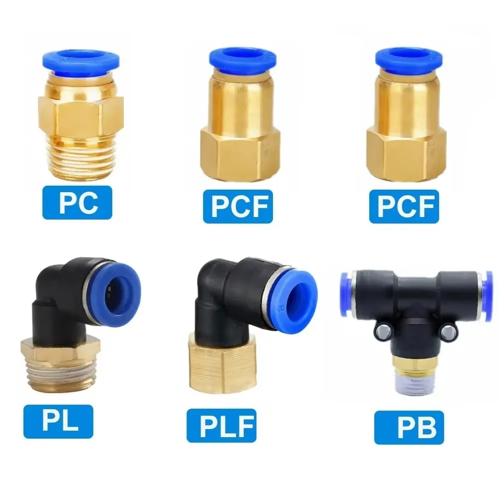 Pneumatic Air Connector Fitting PC PCF/PL/PLF 4/6/8/10/12mm Thread 1/8 1/4 3/8 1/2 Hose Fittings Pipe Quick Connectors