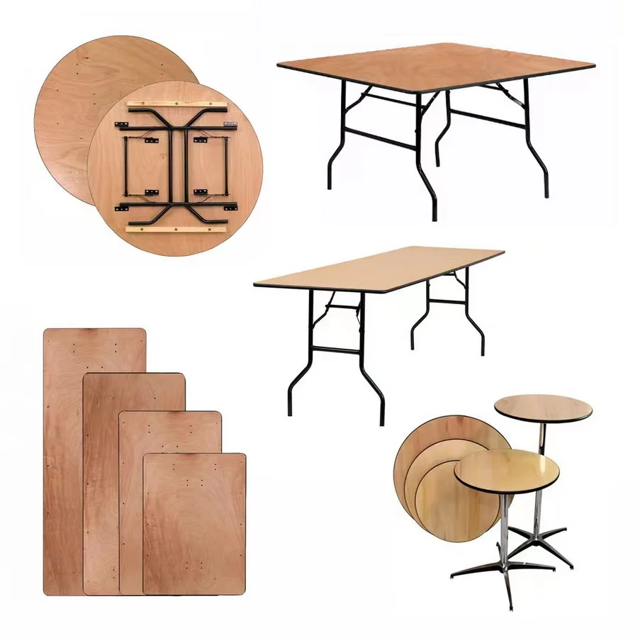 Wholesale Plywood Dining Table Restaurant Wedding Event Banquet Wood Round Dining Folding Table