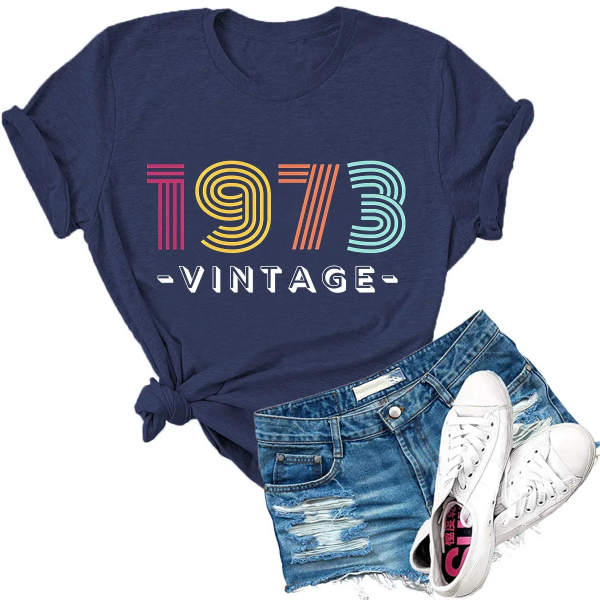 1973 VINTAGE Letter Print Women T Shirt Short Sleeve ONeck Loose Women Tshirt Ladies Tee Shirt Tops Clothes Camisetas Mujer