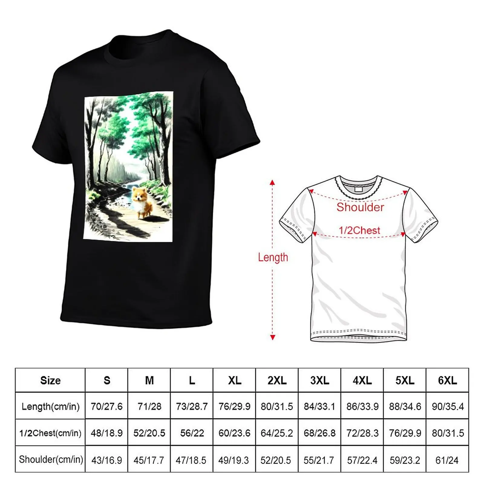 Enchanting Pomeranian Forest Trail: Colored Pencil Art Design T-Shirt customs summer clothes blacks plain black t shirts men