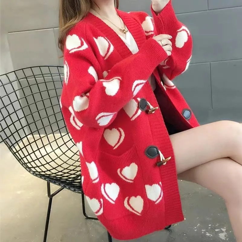 Women New Knitted Sweater Coat Plus Size Long Cardigan Loose Fairy in Autumn Winter Medium Style V-neck Fashion Simple Outwear