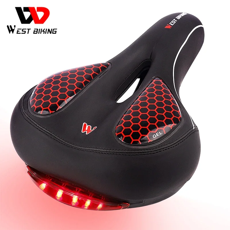 

WEST BIKING One-piece Design With Tail Light Bicycle Saddle Thickened Silicone Cozy Ride Waterproof Leather MTB Road Bike Seat