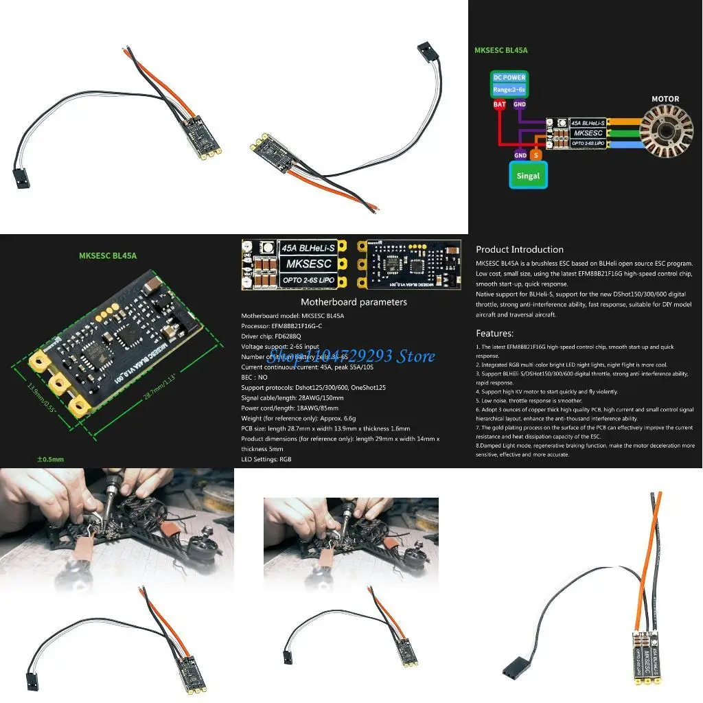 

Y2GD 45A ESC Бесщеточный DSHOT600 BLHeli_S 2-6S LiposЭлектронный регулятор скорости для дронов Мультироторный квадрокоптер