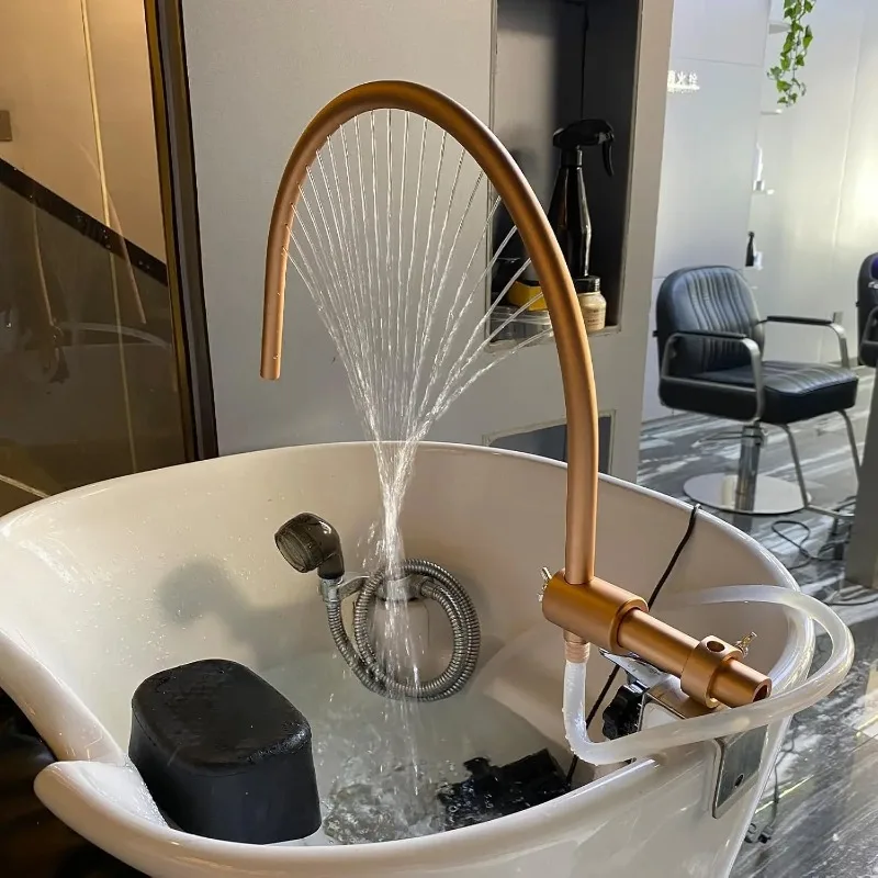 كرسي شامبو معدني قابل للتعديل لصالونات الشعر يتميز بنظام دش سبا ومسند رأس قابل للإزالة