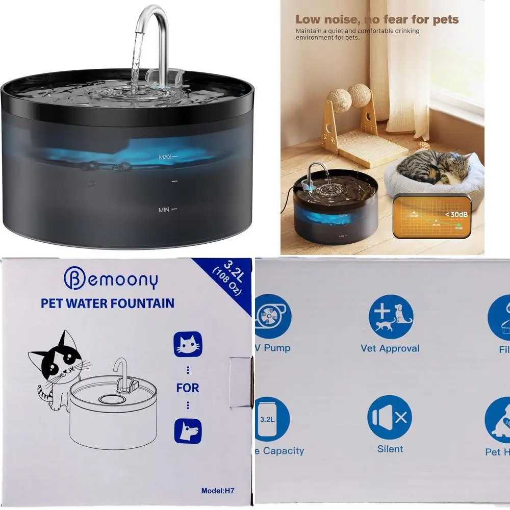 

Cat Water Fountain: 108oz/3.2L Cat Fountain Super Silent Pet Drinking Dispenser - Water Fountains for Kitty Indoor - Quiet Pump