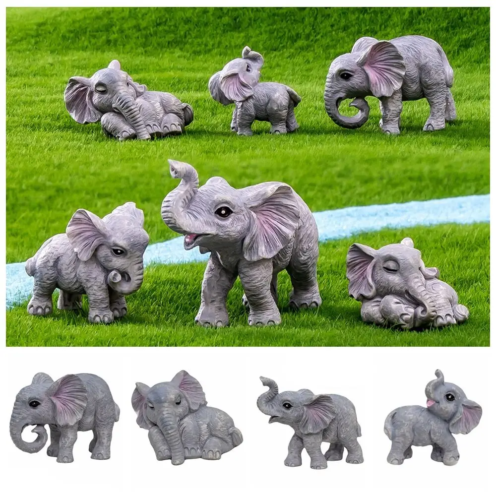 Cartoon Mini Elephant Figurines Crafts Fairy Garden Resin Miniature Elephant Home Decorations Multicolor Desktop Knickknacks