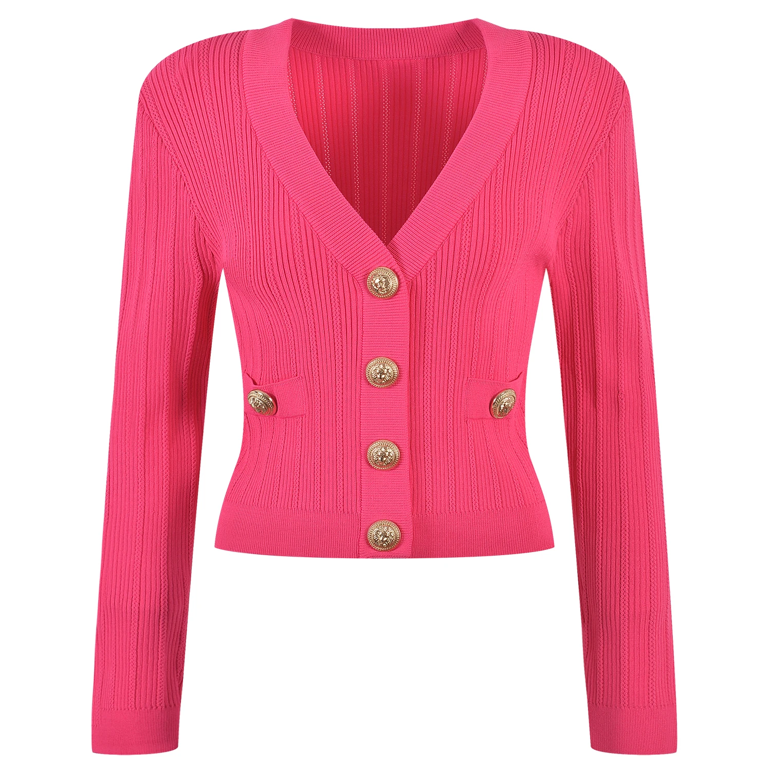 Elegant Short Knitted Jacket Parisian Lady Style Elastic Golden Buckle Slim Fit V-Neck Open Cardigan High-End Version
