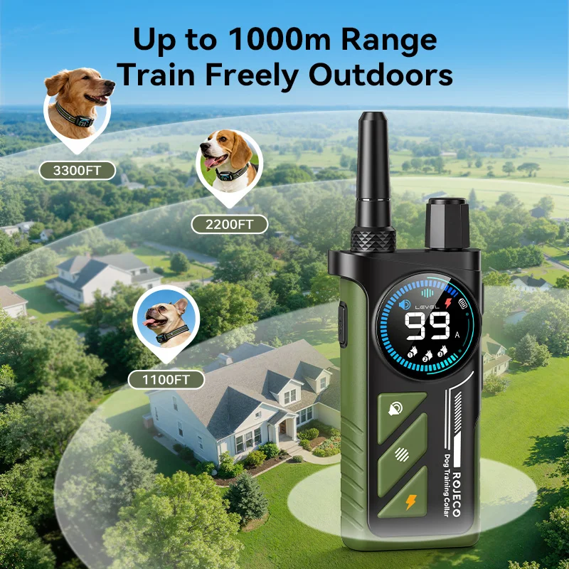 ROJECO 1000m Electric Dog Training Collar Digital Remote Control Vibrator IPX7 Waterproof Rechargeable Pet Dog Bark Stop Collar view 5