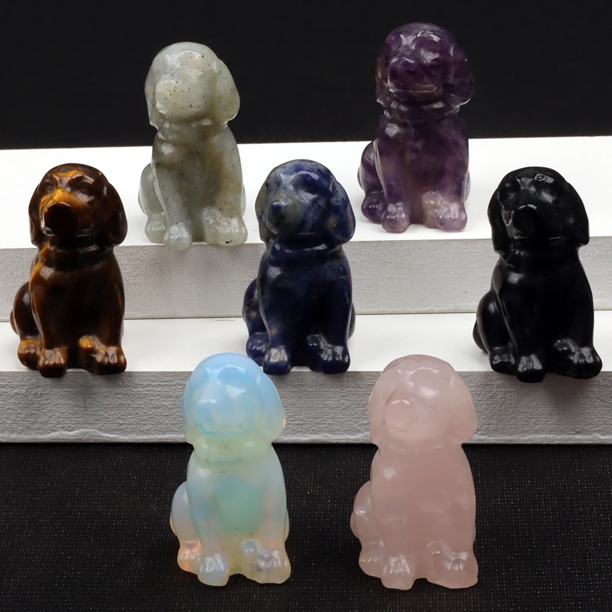 Tiger Eye Dog Figurine, Natural Stone, Hand Carved Obsidian Mini Puppy, Crystal Craft, Chakra, Home Decor, 1.5\