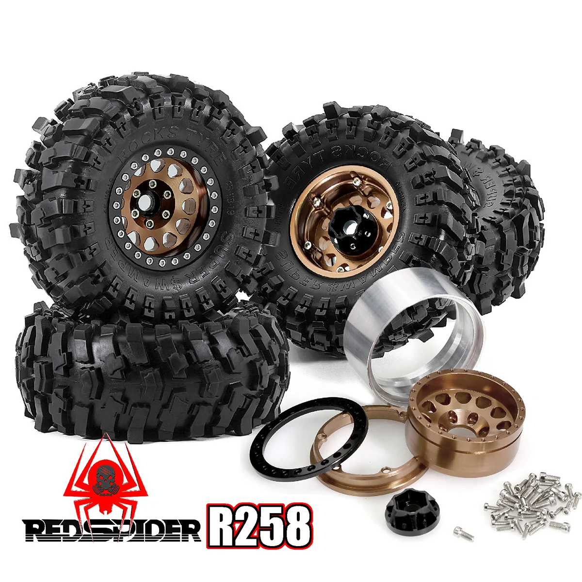 

RS Red Spider 1/10 Rock Crawler - AXIAL SCX10 Gen 3 Bronco, TRX4, Metal Wheel Rims + Tire Casings R258
