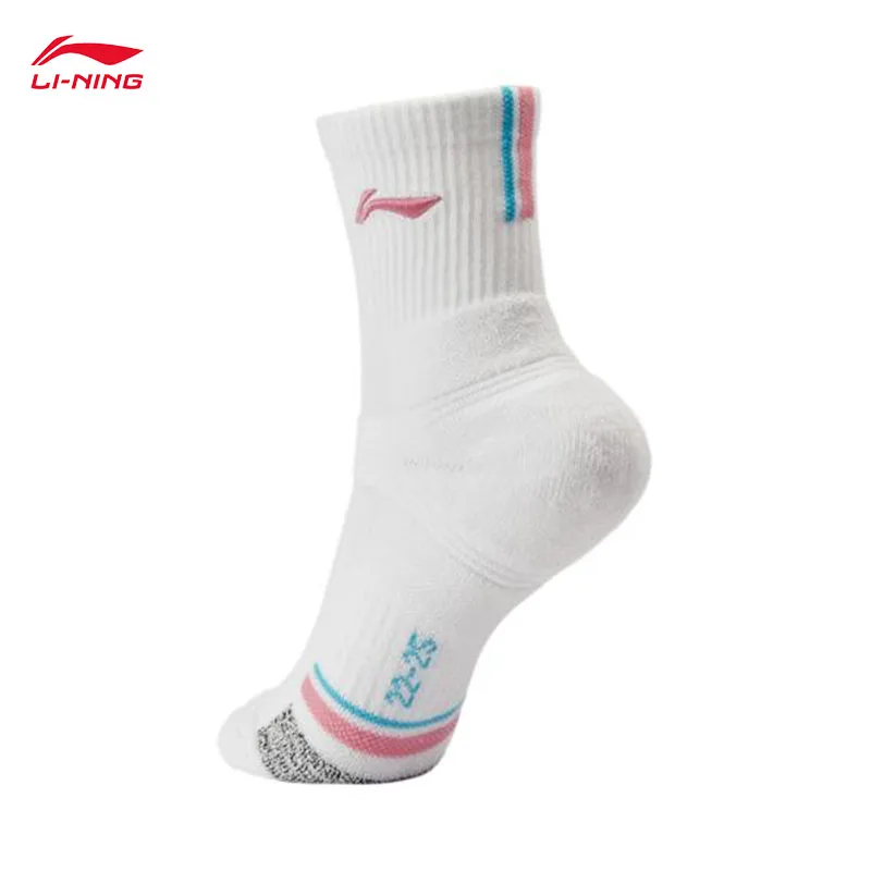جوارب نسائية من سلسلة كرة الريشة من LI-NING جوارب متوسطة الأنبوبة ماصة للعرق جوارب مريحة وناعمة AWSU072