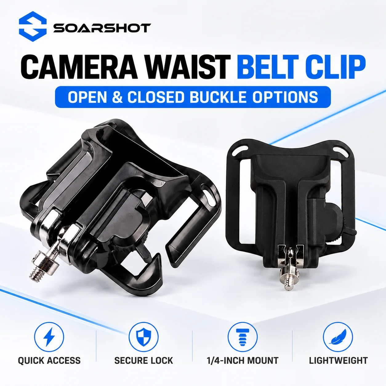 SOARSHOT Kamera-Hüftgurt-Clip mit 1/4-Zoll-Schraube, Schnellzugriffshalter für DSLR-, spiegellose- und Action-Kameras, mit offener und geschlossener Schnalle