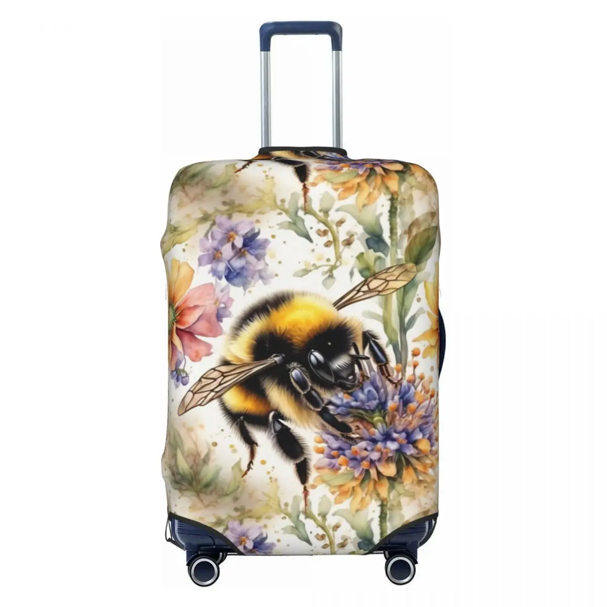 

Funny Bee Floral Print Luggage Cover Protector Washable Travel Suitcase Covers