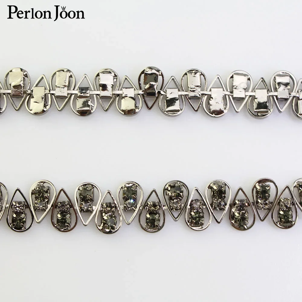 small droplets array rhinestone trim plating black silver flatback crystal decorative chain clothing accessories ML102