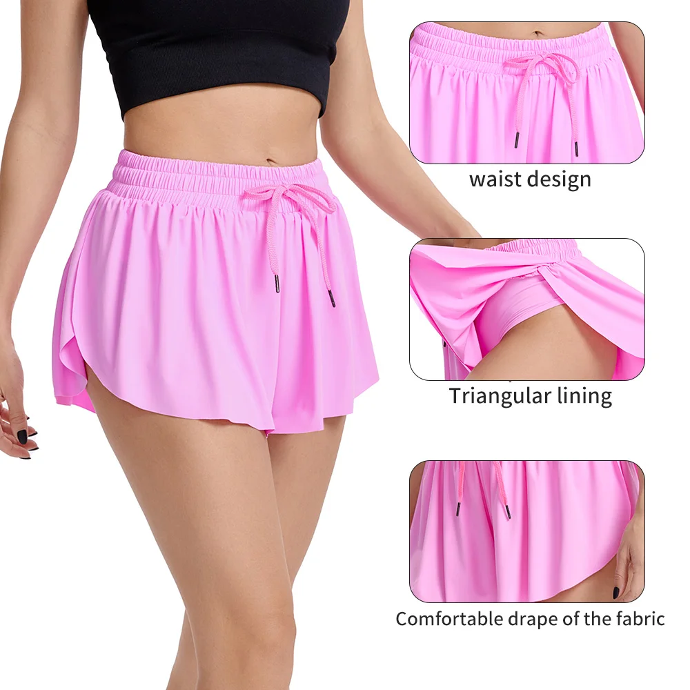 Women Sports Skirt Tennis Sports Casual Fresh Quick Dry Triangle Lined Run Yoga Training Fitness Badminton Golf 2in1 Shorts 2022