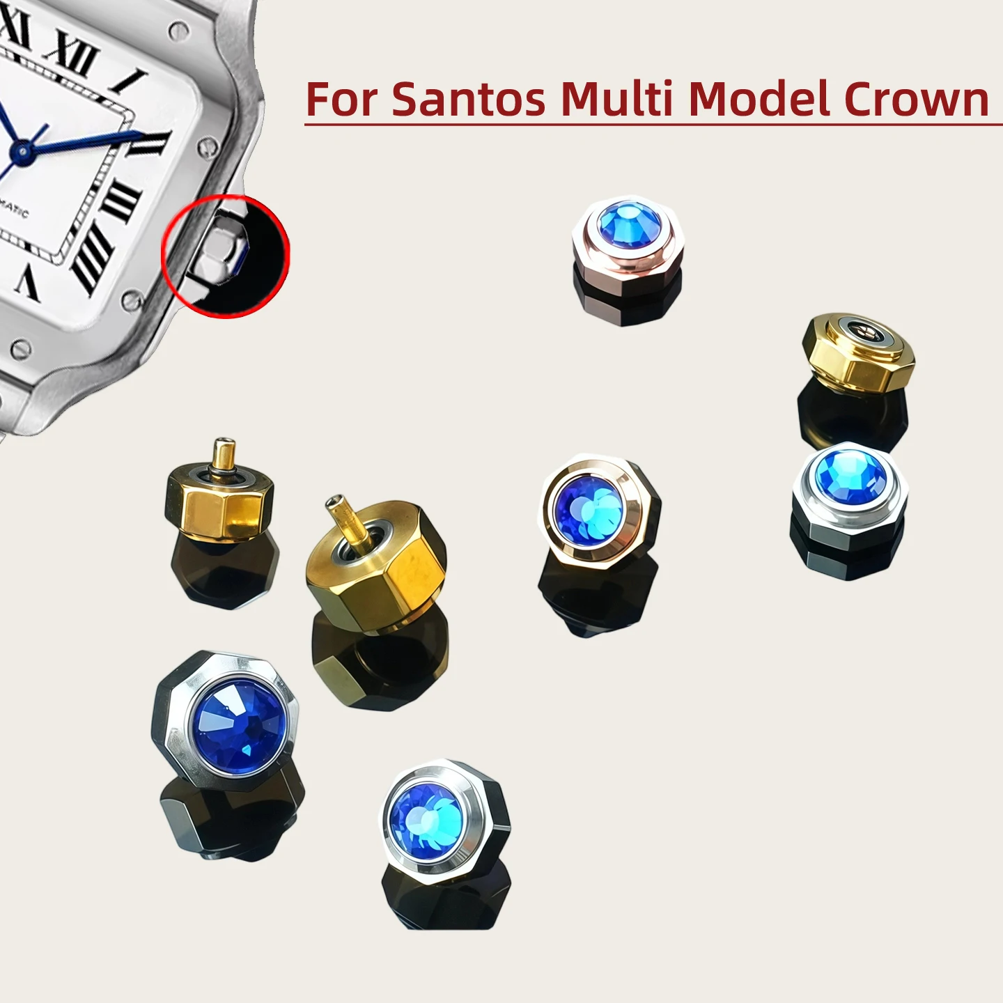 Acessórios de coroa de relógio para cartier santos multi série 7mm 6mm 5mm 4mm 5.5mm 5.6mm botão de tempo octogonal botão de tubo plano/longo