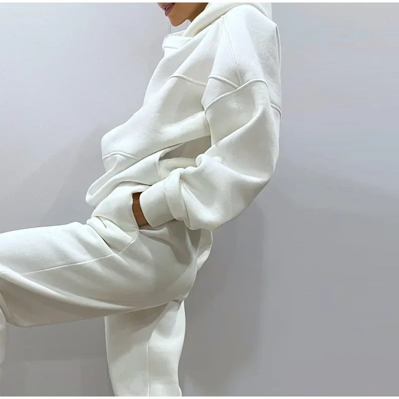 

Spring Autumn Lady Hoodie And SweatPant Two Piece Set Solid Color Casual Y2K Sweatshirt And Pant Set Korean Style Y2k Pants