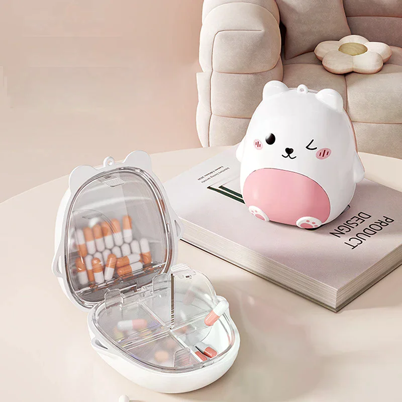 Cute Cartoon Small Bear Portable Double-layer Compartment Going Out Packed Separately Medicine Storage Plastic Pill Box Fashion