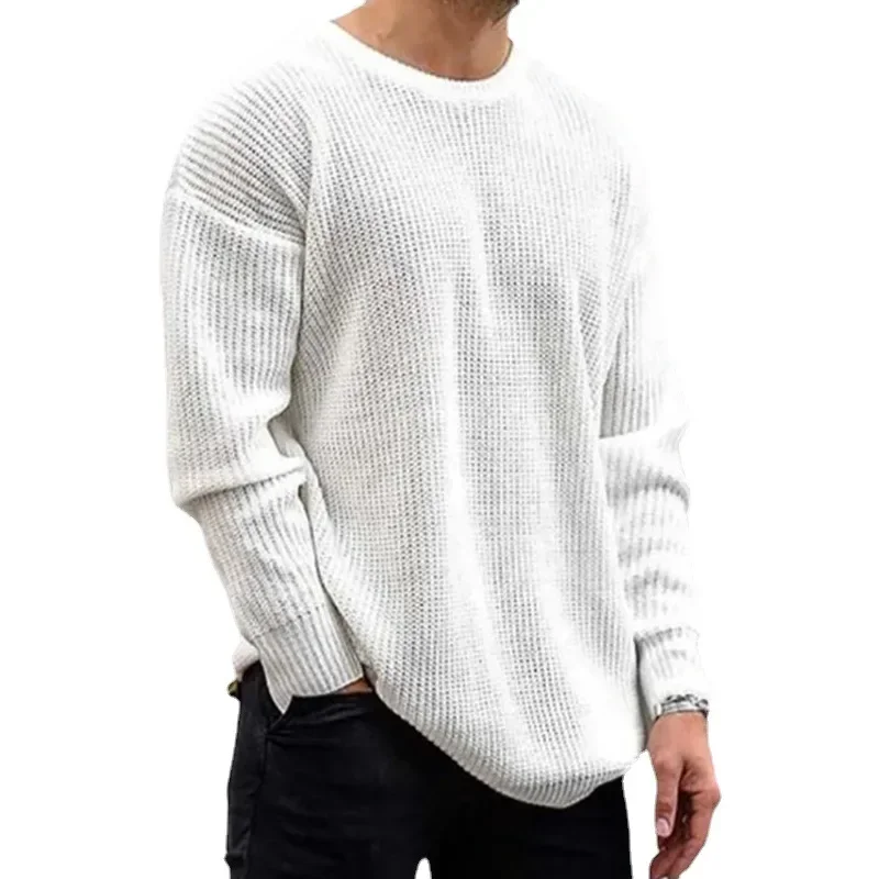 Knitted Sweater Men Fall/Winter  New Knitwear Solid Color Crewneck Long Sleeve Puller Mens Sweater