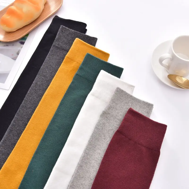 8 Colors Socks for Women Cotton Autumn Winter Long Socks Harajuku Female Casual Trick Warm Student Ladies Solid Color Sox 2022