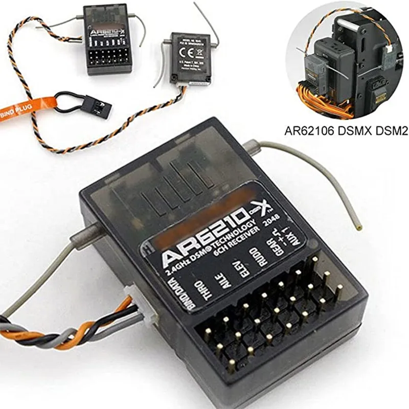 DSMX receptor satélite RX para Spektrum DX6 DX6e DX6i DX7 DX8 DX9 RC transmissor, rádio JR X6R, DSM2 AR6210, 6CH, 2,4 GHz