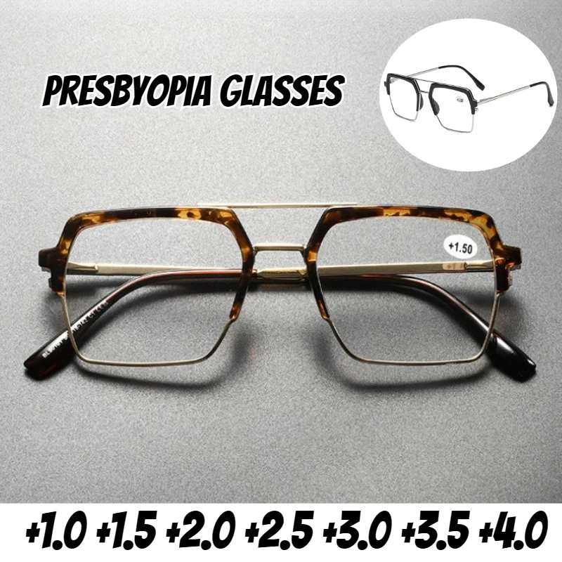 

Unisex Fashion Personalized Large Frame Reading Glasses Men's Fashion Trend Square Full Frame HD Reading Presbyopia Glasses +4.0