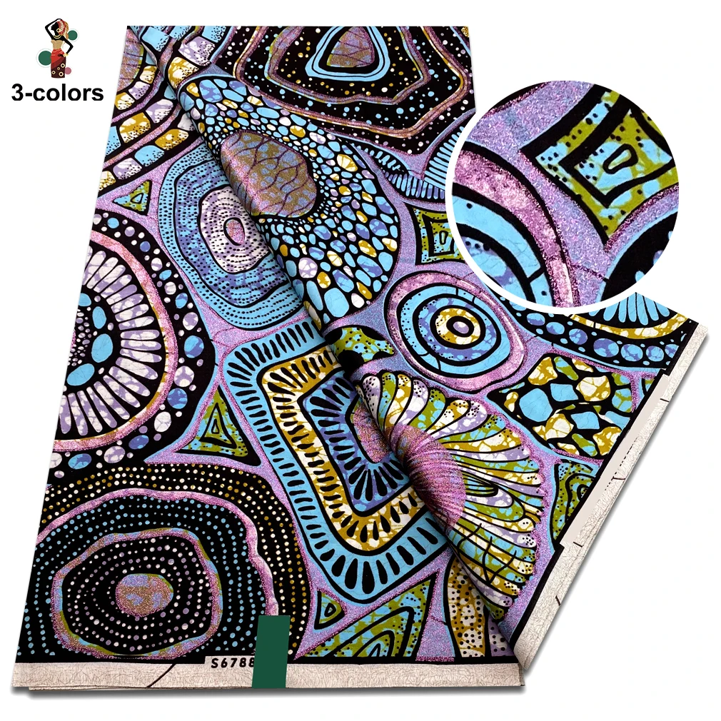 

New Soft African Grand Golden Wax Fabric High Quality Women Pagne Flash Gold Print Africa Glitter Wax Fabric