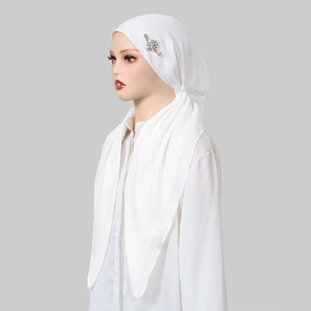Gift Cotton Linen Rhinestone Hijab Hat Soft Skin-friendly Solid Color Headscarf Elasticity Modest Fashion Head Wrap Cap Wedding