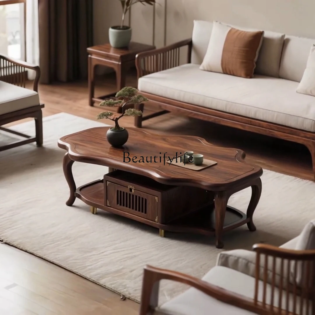 

New Chinese-style North American black walnut all-solid wood coffee table light luxury modern