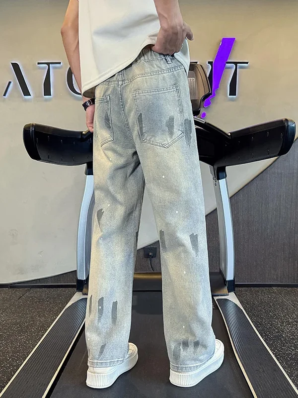 

Casual Men's Wide Leg Jeans Straight Cut Vintage Waed Summer Leisure Long Trousers Luxury Sle mid Waist Button Fly Cotton...