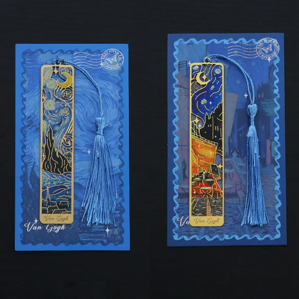 Hollow Metal Bookmark Oil Painting Style Exquisite Book Marks Landscape Flower Rectangular Reading Stationery for Student Kids
