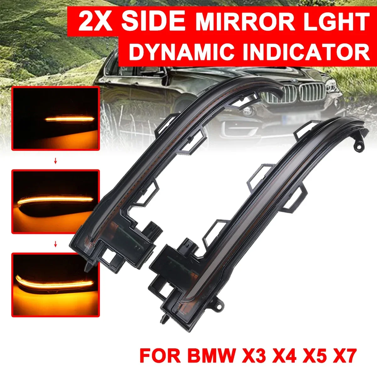 

Pair Led Car Daytime Fog Day Running Lights Rearview Mirror Dynamic Strobe Strip Turn Lamp For BMW X3 G01X4 G02 X5 G05 X7 G071