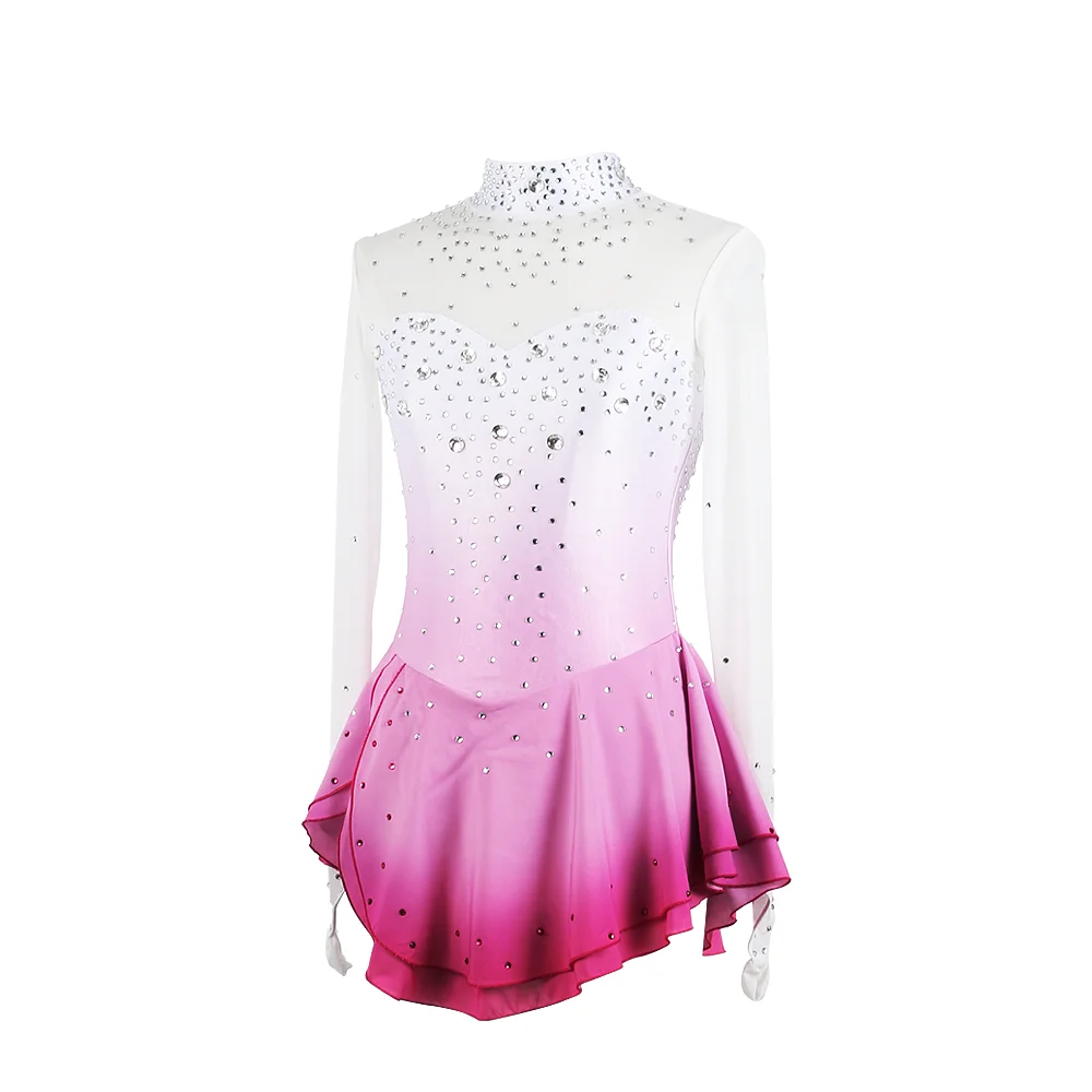 Zagitova Figure Skating Dress Women Girls Ice Skating Skirt Performance Competition Pink Gradient Kosten