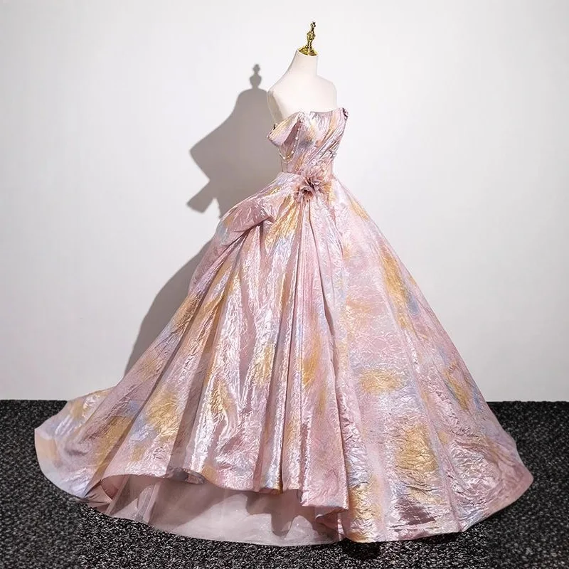 Vestido de noite sem alças sexy rosa feminino personalizado, emagrecimento de banquete elegante, exame de arte, vestido de performance solo